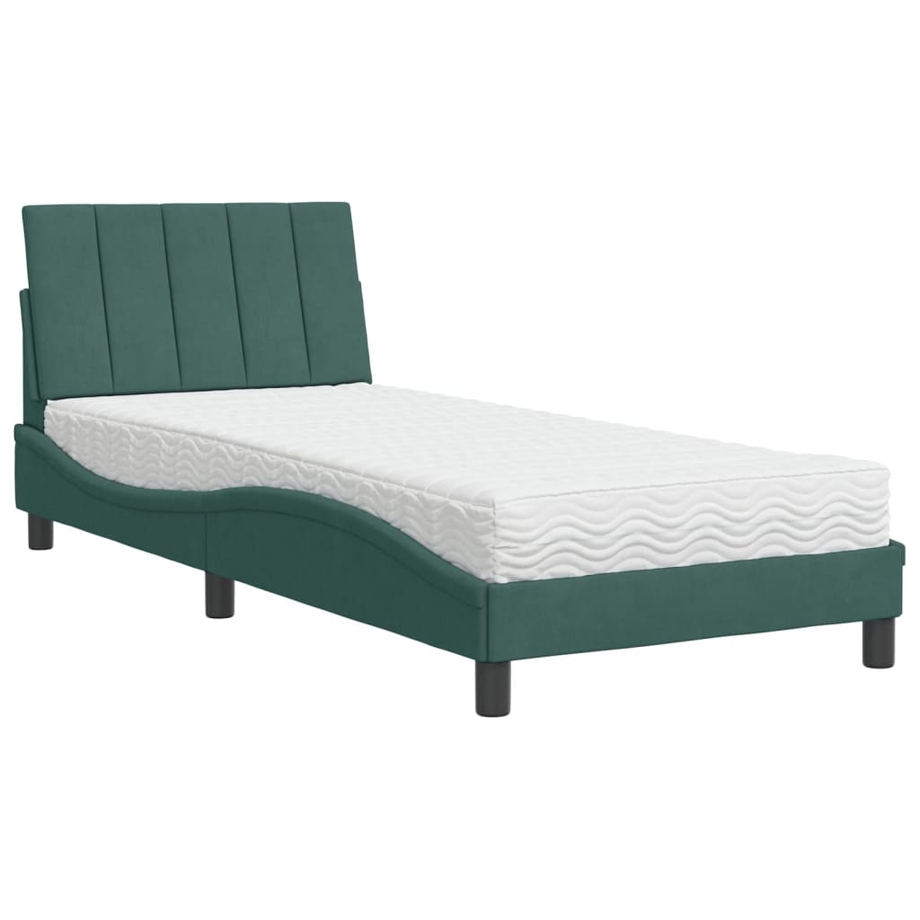 Bed met matras "Hanko" fluweel donkergroen 90x190 cm is nu te koop bij PeponiXL, paradijselijk wonen!