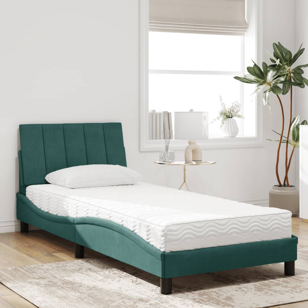 Bed met matras "Hanko" fluweel donkergroen 90x190 cm is nu te koop bij PeponiXL, paradijselijk wonen!