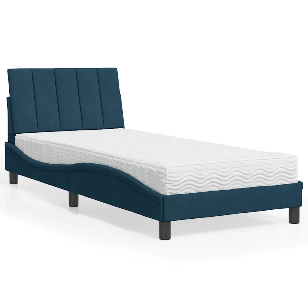 Bed met matras "Hanko" fluweel blauw 90x190 cm is nu te koop bij PeponiXL, paradijselijk wonen!