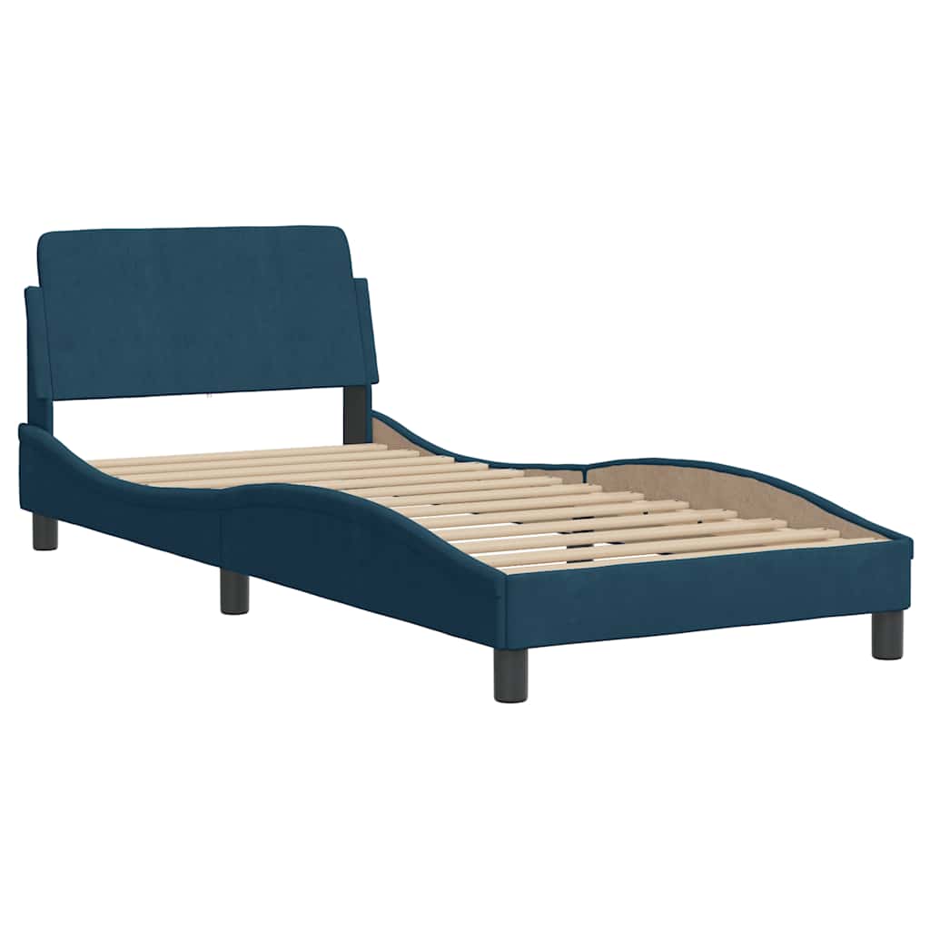 Bed met matras "Hanko" fluweel blauw 90x190 cm is nu te koop bij PeponiXL, paradijselijk wonen!