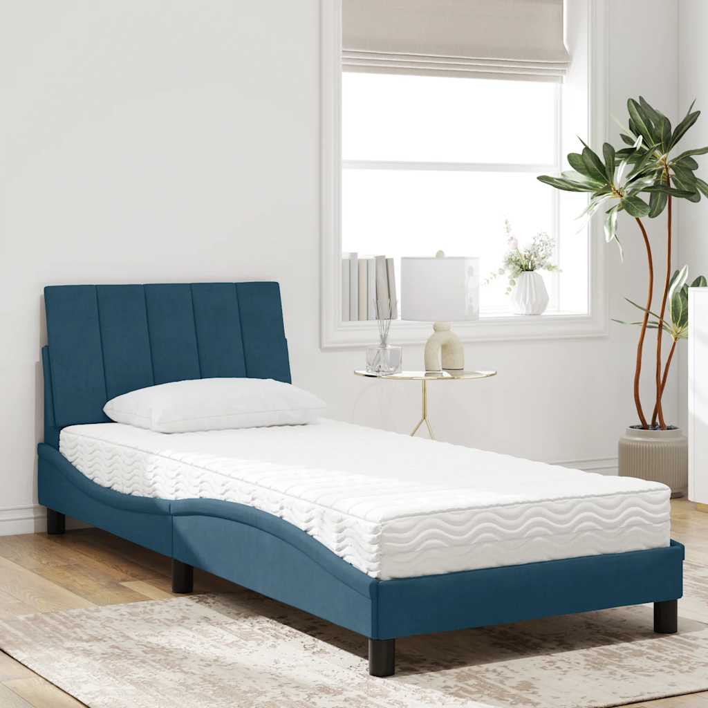 Bed met matras "Hanko" fluweel blauw 90x190 cm is nu te koop bij PeponiXL, paradijselijk wonen!