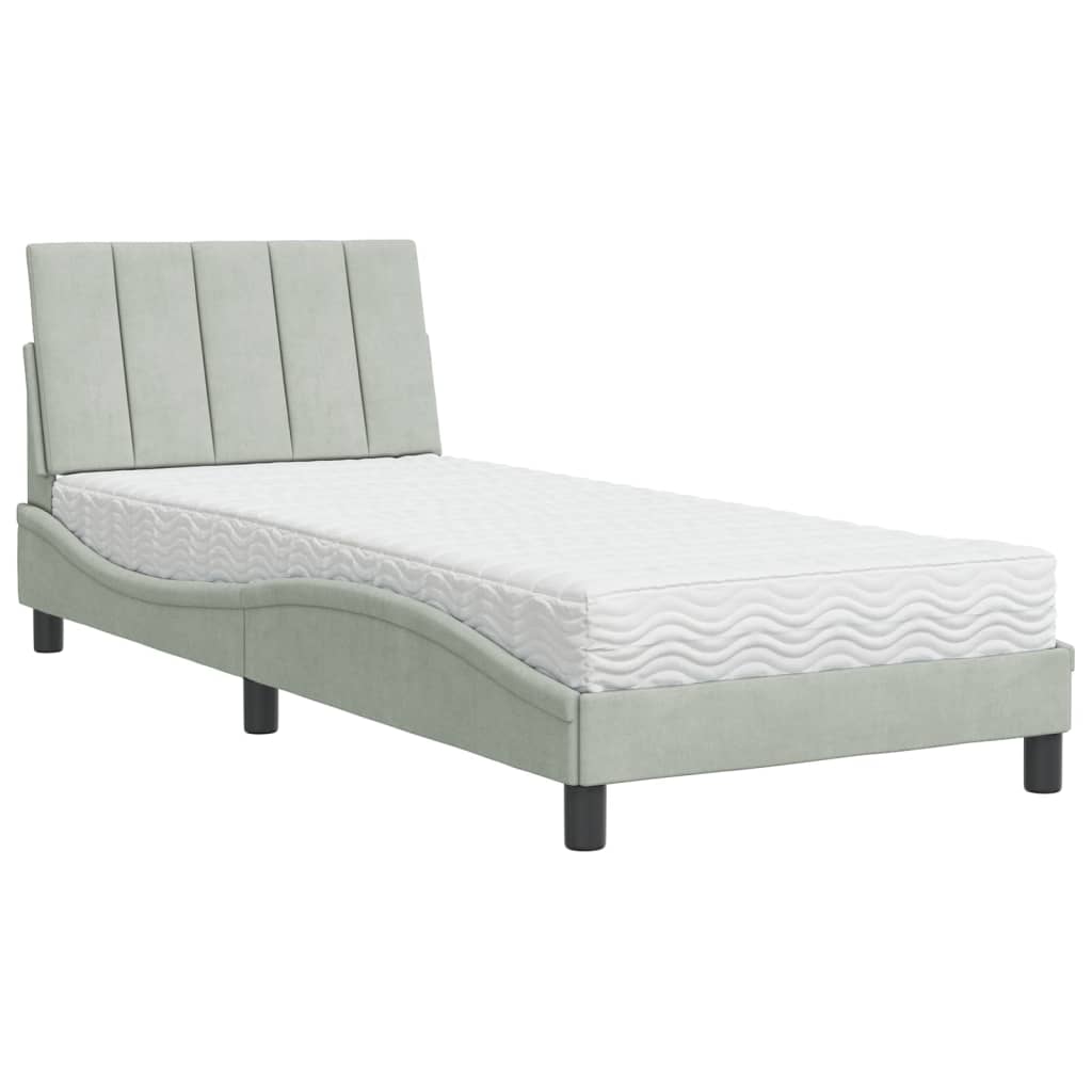 Bed met matras "Hanko" fluweel lichtgrijs 90x200 cm is nu te koop bij PeponiXL, paradijselijk wonen!
