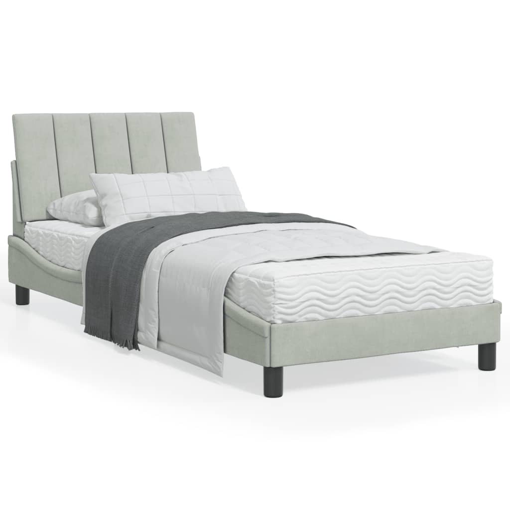Bed met matras "Hanko" fluweel lichtgrijs 90x200 cm is nu te koop bij PeponiXL, paradijselijk wonen!
