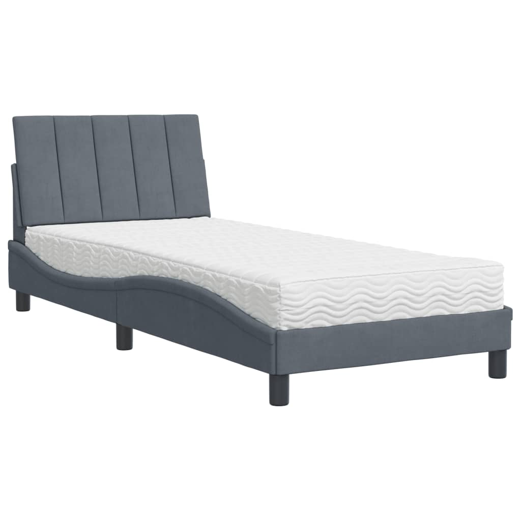 Bed met matras "Hanko" fluweel donkergrijs 90x200 cm is nu te koop bij PeponiXL, paradijselijk wonen!
