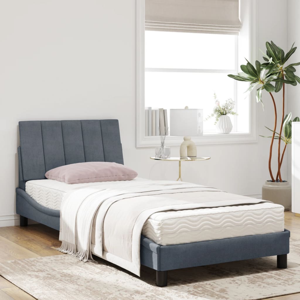Bed met matras "Hanko" fluweel donkergrijs 90x200 cm is nu te koop bij PeponiXL, paradijselijk wonen!