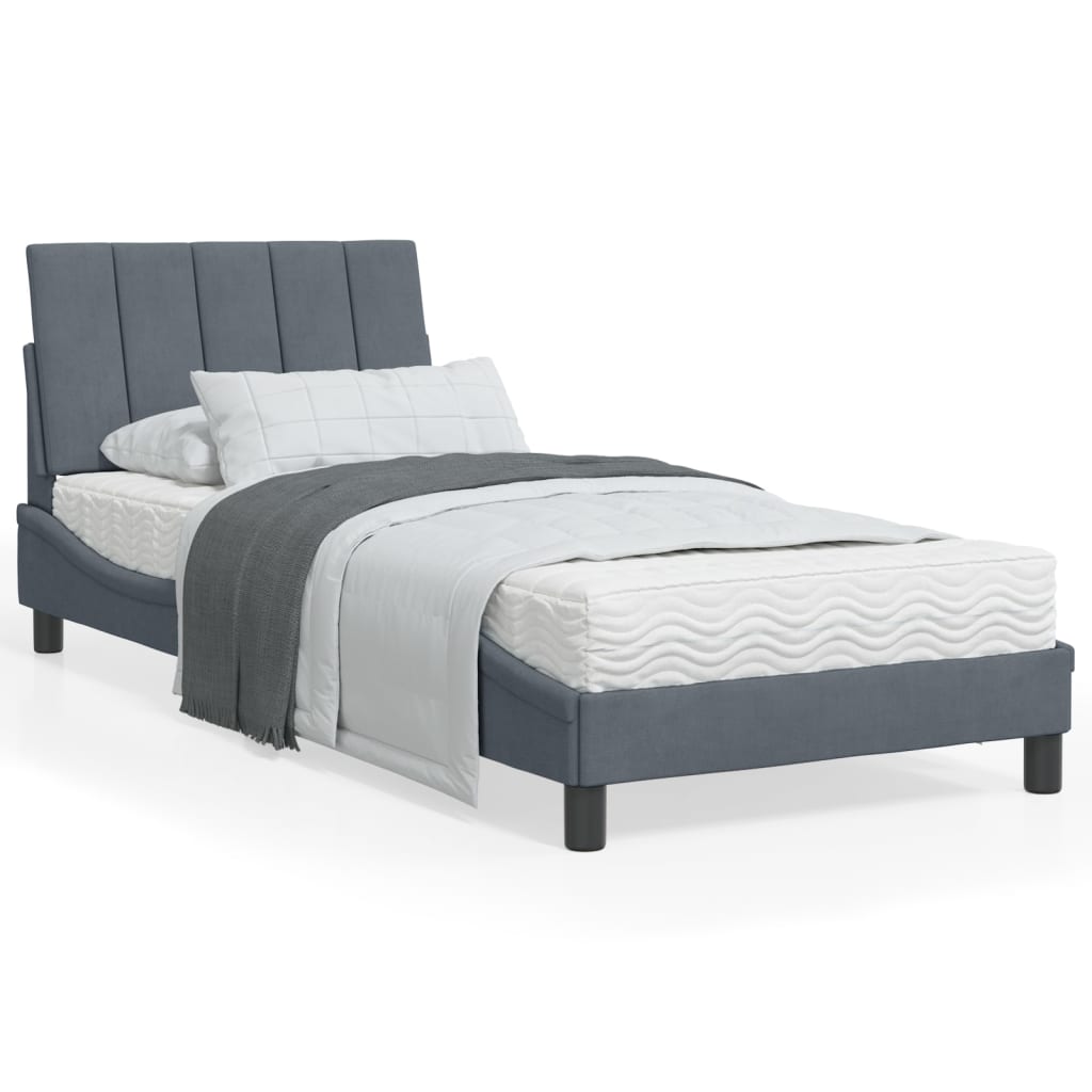 Bed met matras "Hanko" fluweel donkergrijs 90x200 cm is nu te koop bij PeponiXL, paradijselijk wonen!
