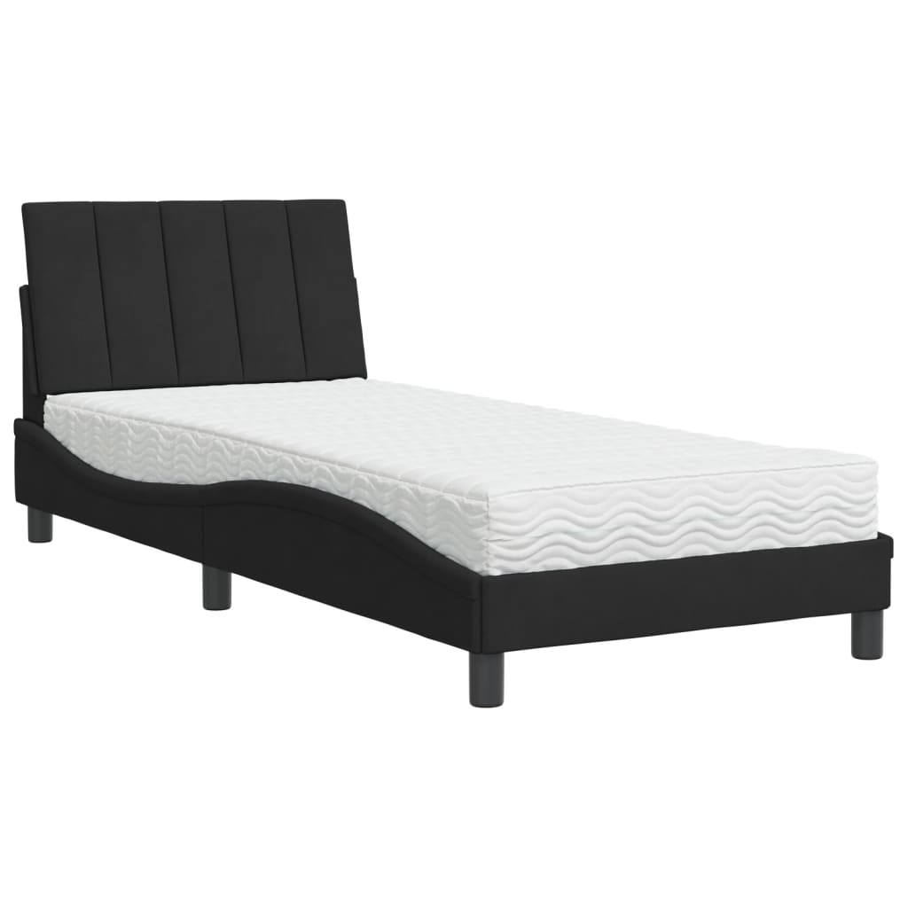 Bed met matras "Hanko" fluweel zwart 90x200 cm is nu te koop bij PeponiXL, paradijselijk wonen!