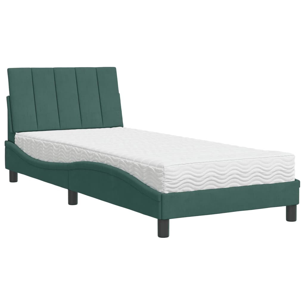 Bed met matras "Hanko" fluweel donkergroen 90x200 cm is nu te koop bij PeponiXL, paradijselijk wonen!