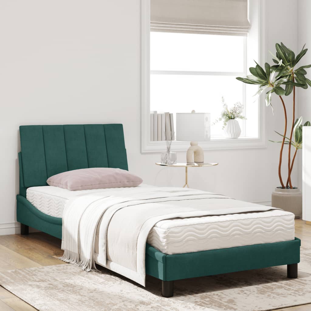 Bed met matras "Hanko" fluweel donkergroen 90x200 cm is nu te koop bij PeponiXL, paradijselijk wonen!