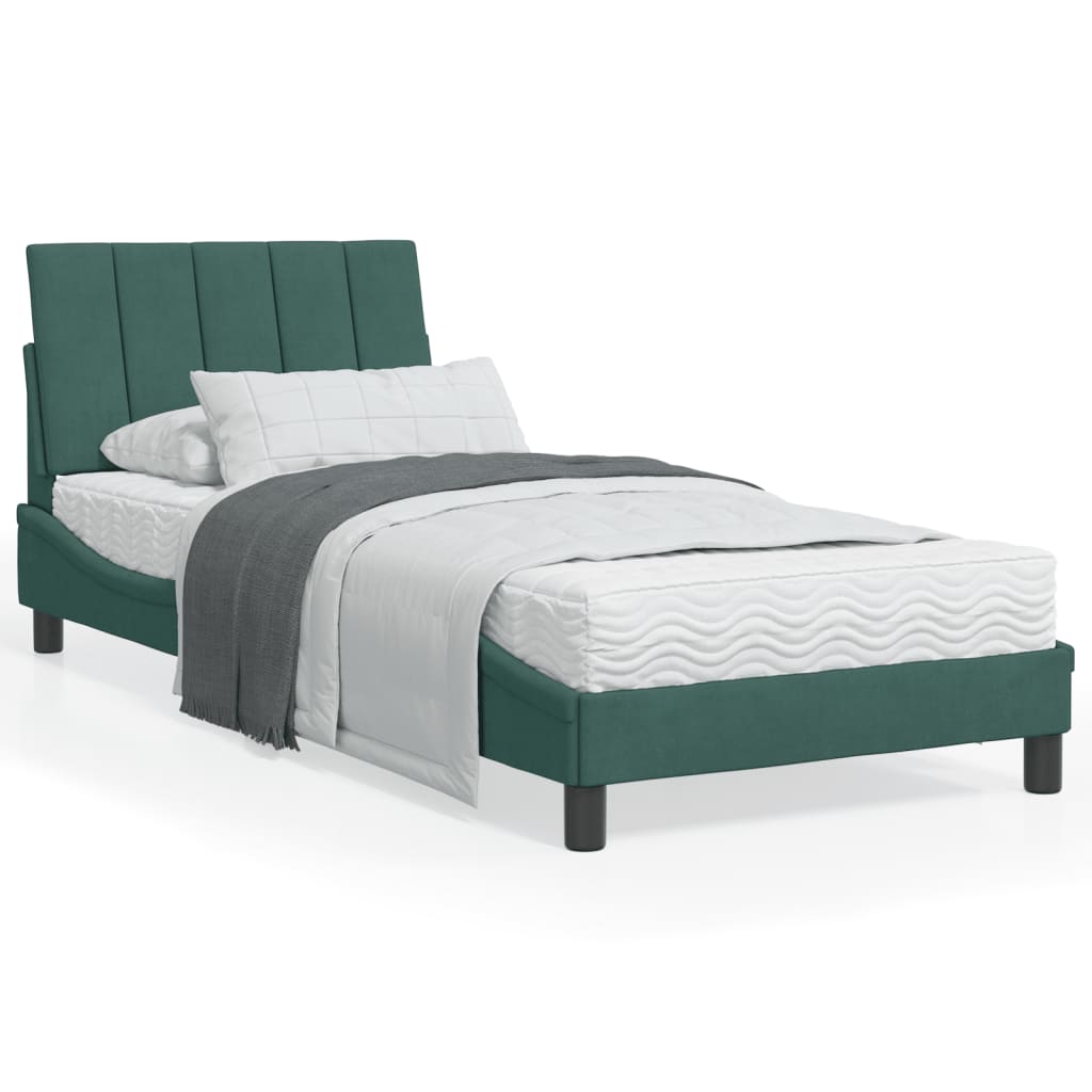 Bed met matras "Hanko" fluweel donkergroen 90x200 cm is nu te koop bij PeponiXL, paradijselijk wonen!