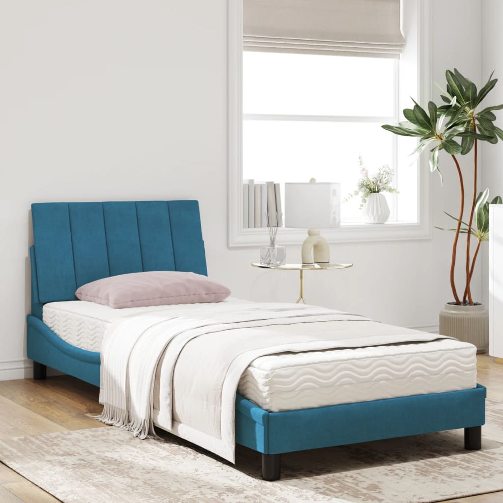 Bed met matras "Hanko" fluweel blauw 90x200 cm is nu te koop bij PeponiXL, paradijselijk wonen!