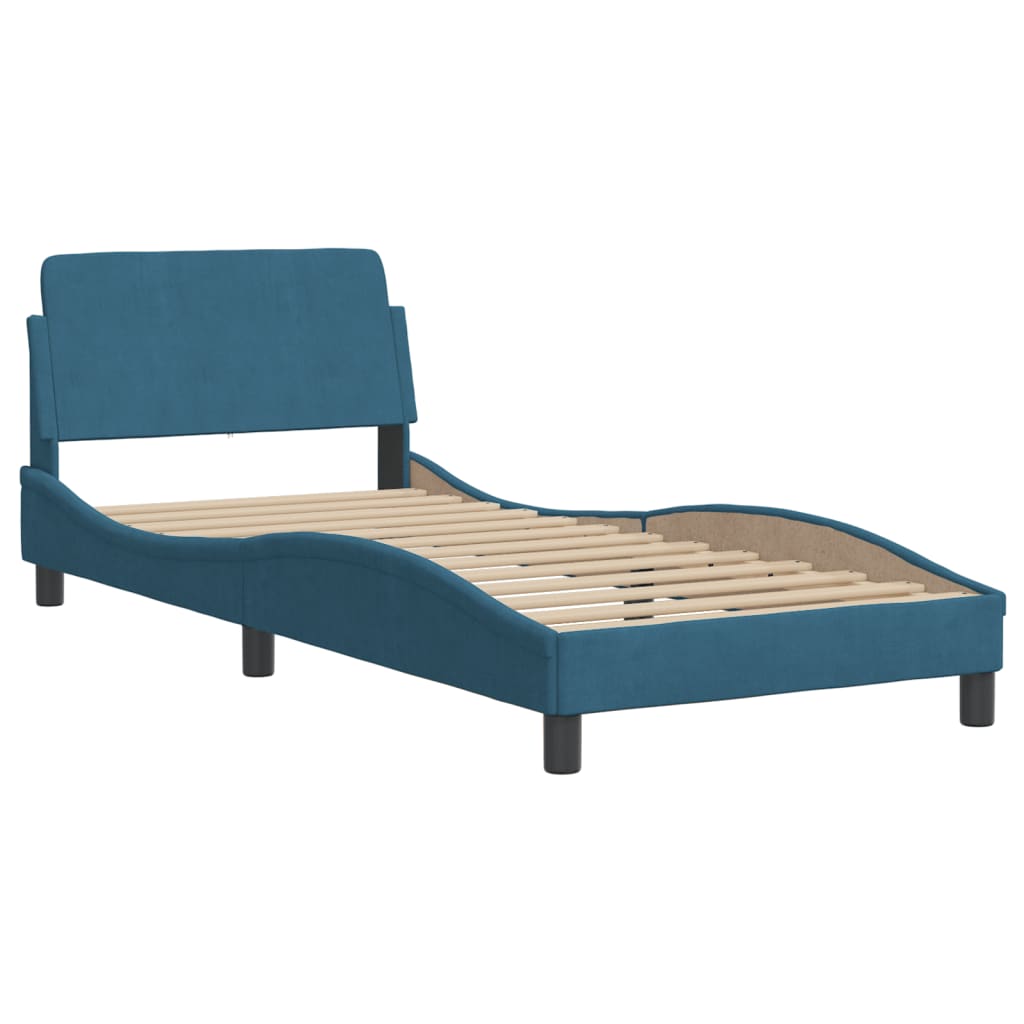 Bed met matras "Hanko" fluweel blauw 90x200 cm is nu te koop bij PeponiXL, paradijselijk wonen!