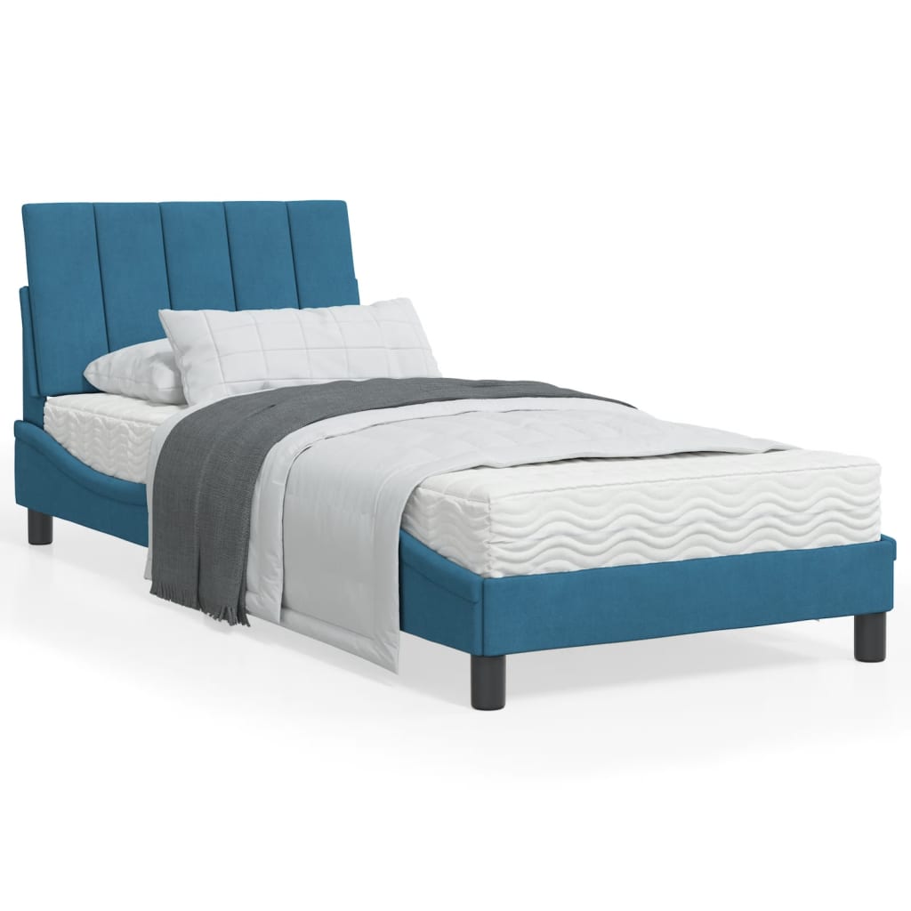 Bed met matras "Hanko" fluweel blauw 90x200 cm is nu te koop bij PeponiXL, paradijselijk wonen!