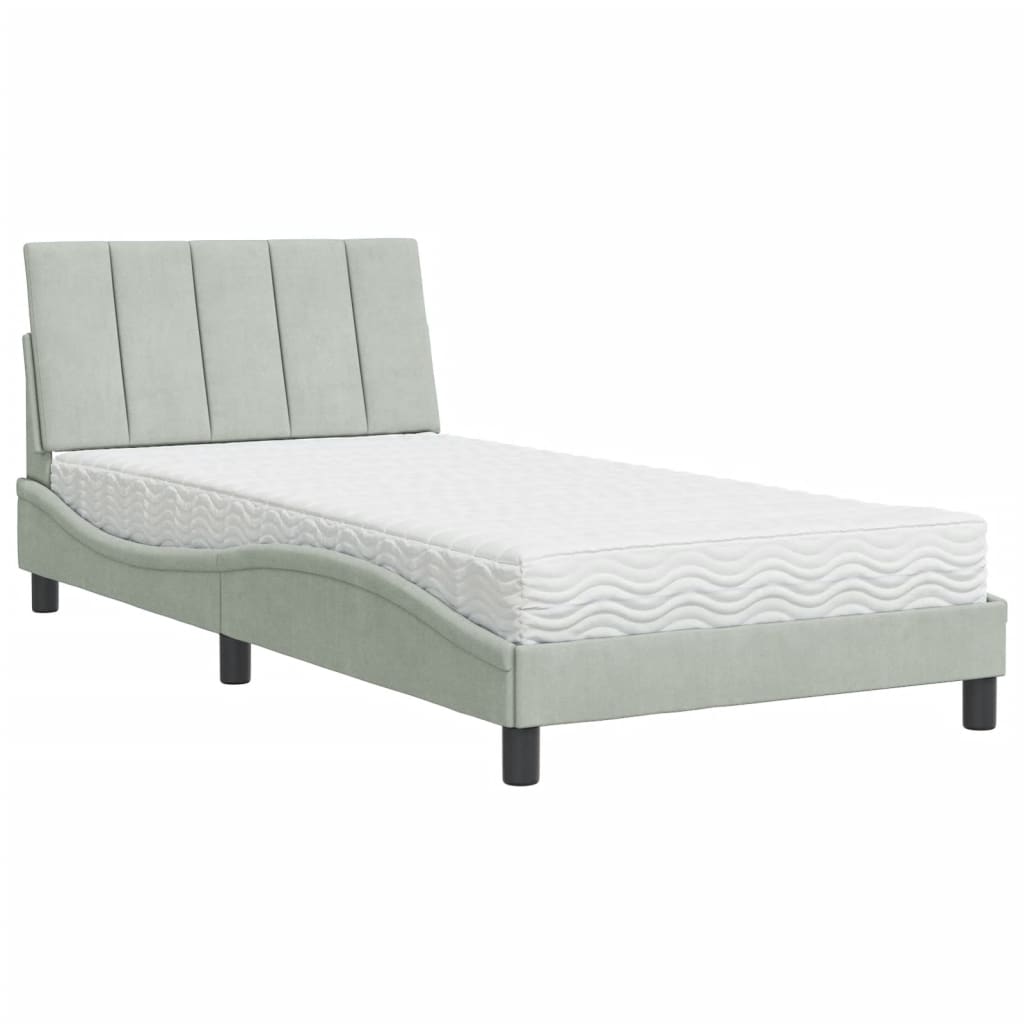 Bed met matras "Hanko" fluweel lichtgrijs 100x200 cm is nu te koop bij PeponiXL, paradijselijk wonen!