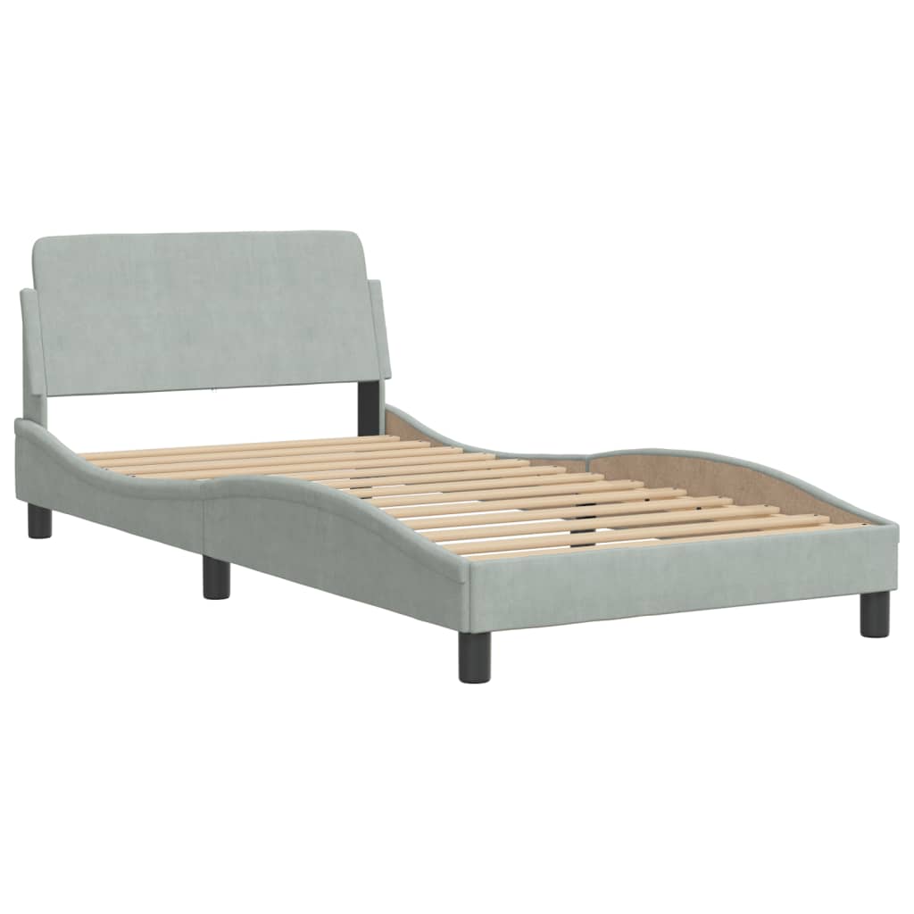 Bed met matras "Hanko" fluweel lichtgrijs 100x200 cm is nu te koop bij PeponiXL, paradijselijk wonen!