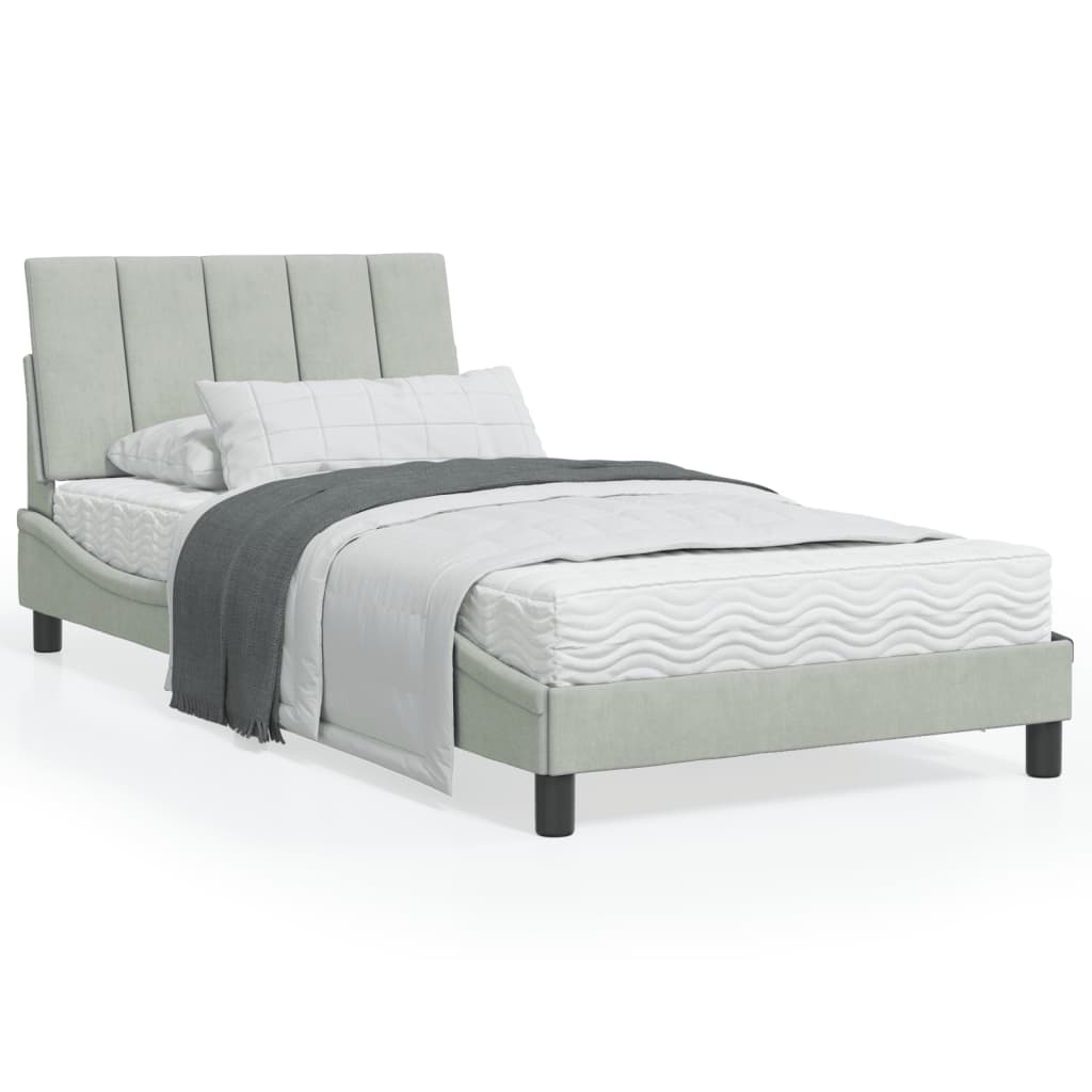 Bed met matras "Hanko" fluweel lichtgrijs 100x200 cm is nu te koop bij PeponiXL, paradijselijk wonen!