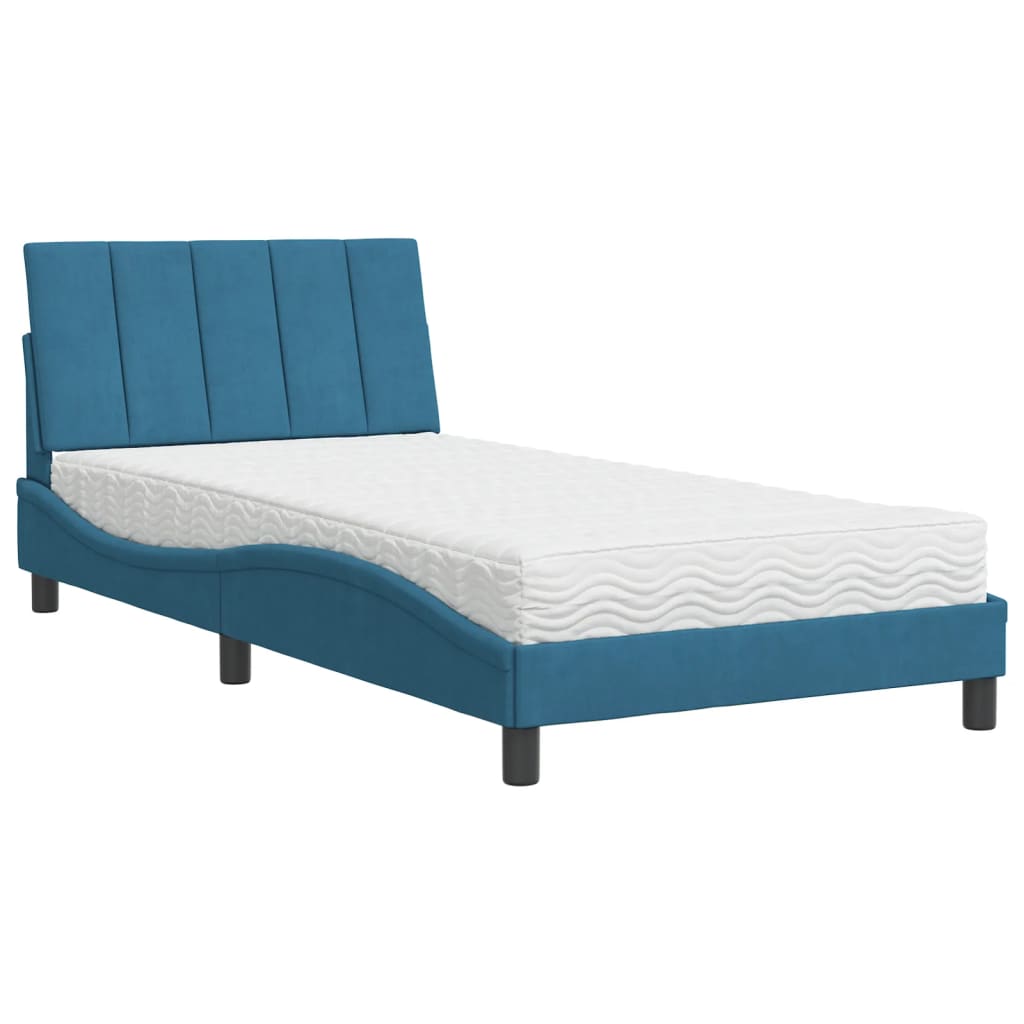 Bed met matras "Hanko" fluweel blauw 100x200 cm is nu te koop bij PeponiXL, paradijselijk wonen!