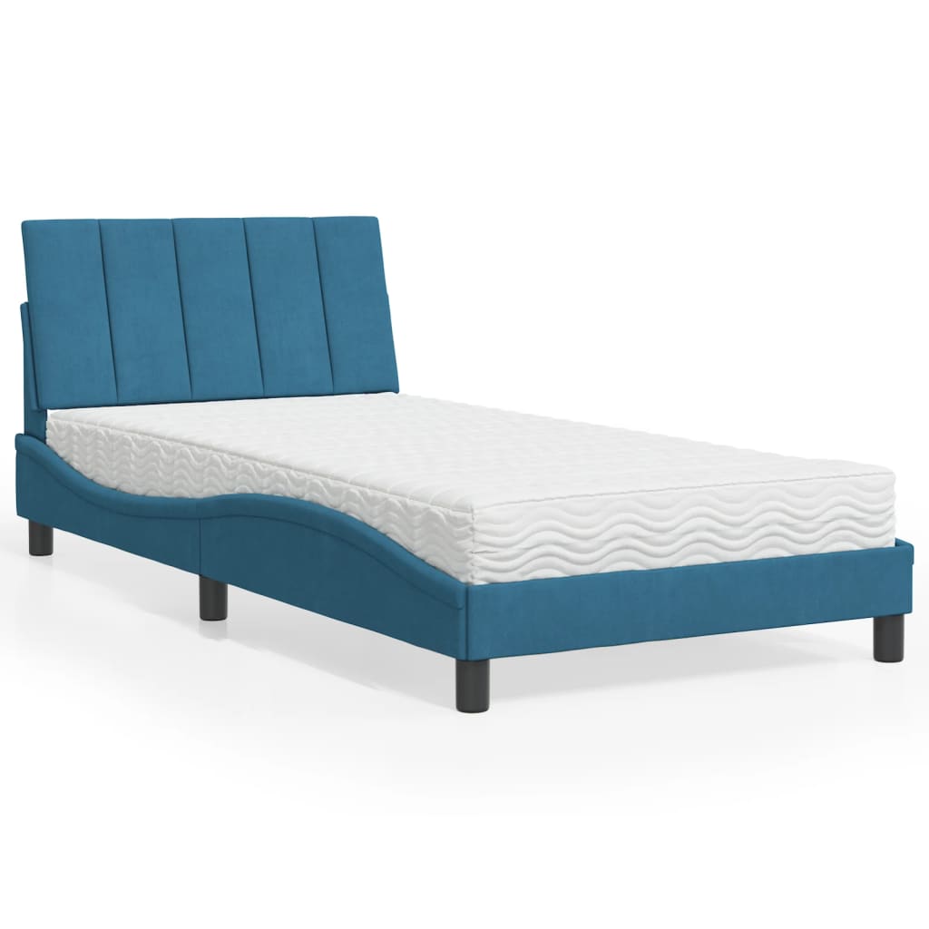 Bed met matras "Hanko" fluweel blauw 100x200 cm is nu te koop bij PeponiXL, paradijselijk wonen!