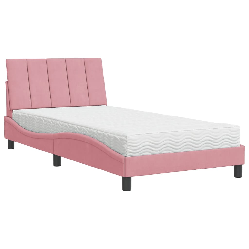 Bed met matras "Hanko" fluweel roze 100x200 cm is nu te koop bij PeponiXL, paradijselijk wonen!