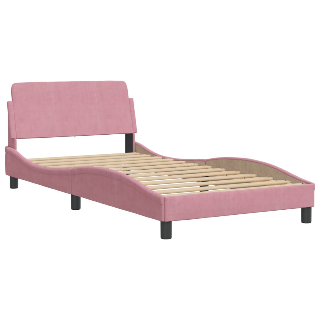 Bed met matras "Hanko" fluweel roze 100x200 cm is nu te koop bij PeponiXL, paradijselijk wonen!