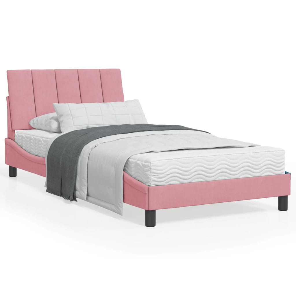 Bed met matras "Hanko" fluweel roze 100x200 cm is nu te koop bij PeponiXL, paradijselijk wonen!