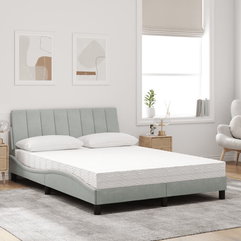 Bed met matras "Hanko" fluweel lichtgrijs 140x190 cm is nu te koop bij PeponiXL, paradijselijk wonen!