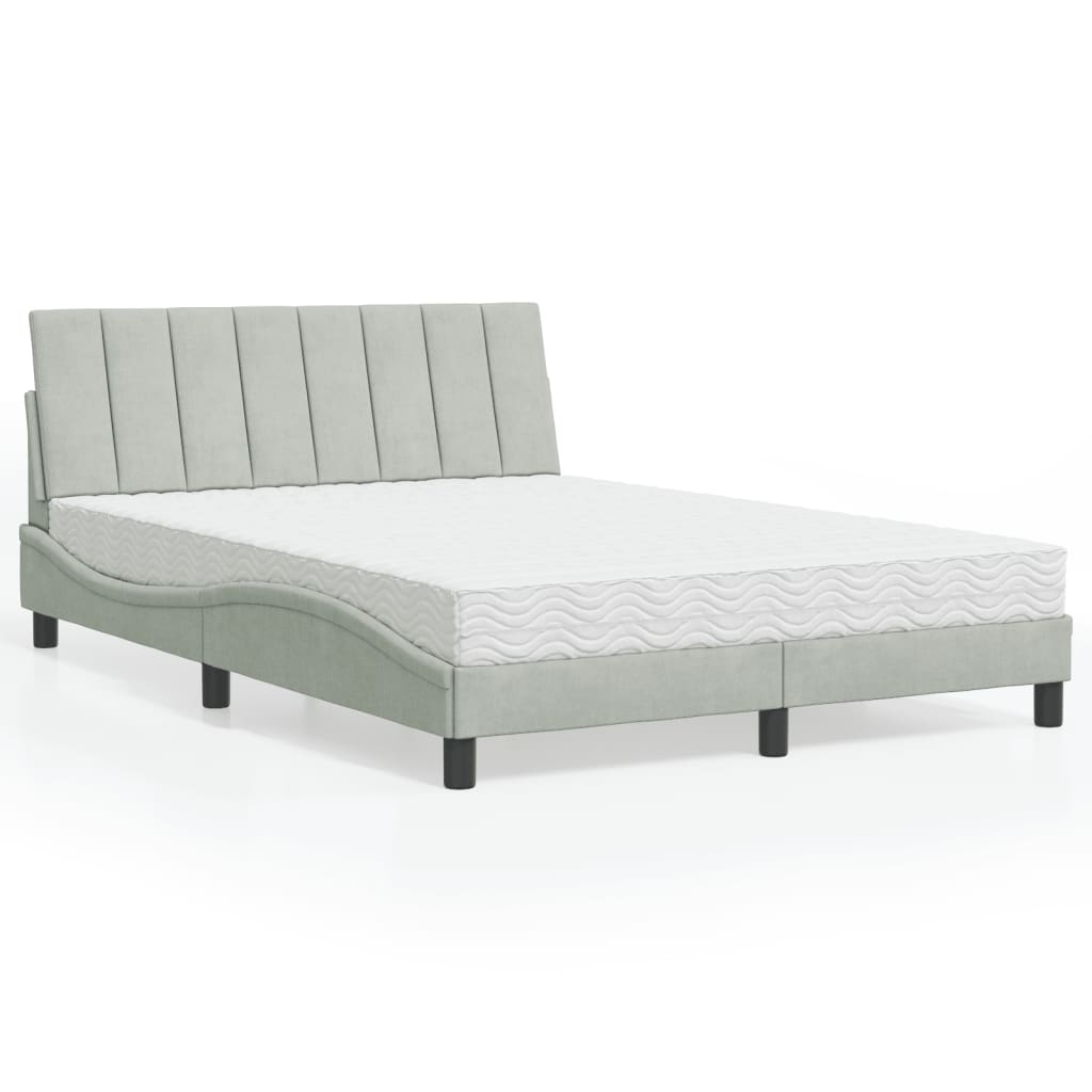 Bed met matras "Hanko" fluweel lichtgrijs 140x190 cm is nu te koop bij PeponiXL, paradijselijk wonen!
