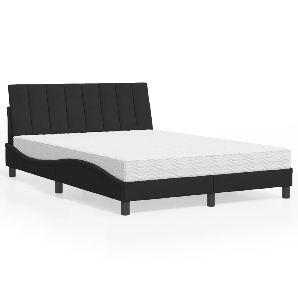 Bed met matras "Hanko" fluweel zwart 140x190 cm is nu te koop bij PeponiXL, paradijselijk wonen!