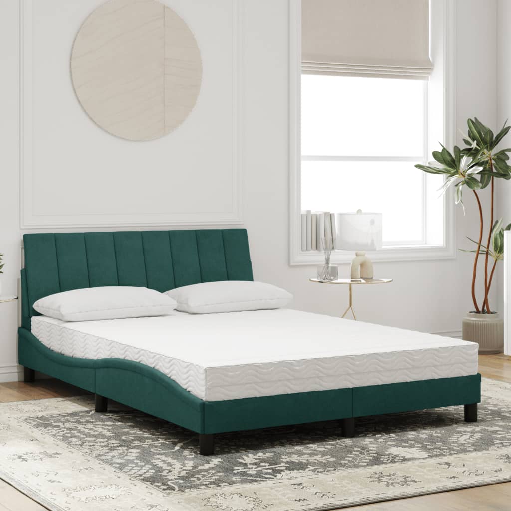 Bed met matras "Hanko" fluweel donkergroen 140x190 cm is nu te koop bij PeponiXL, paradijselijk wonen!