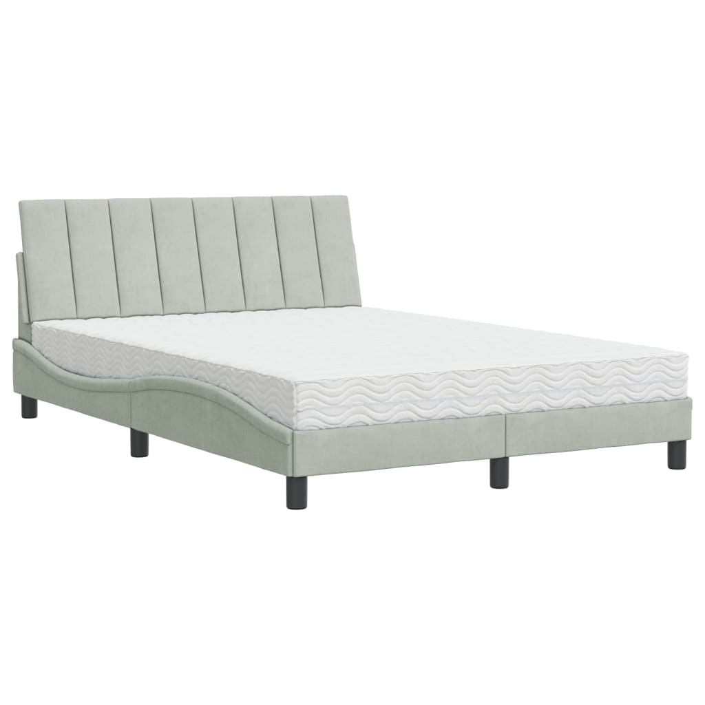 Bed met matras "Hanko" fluweel lichtgrijs 140x200 cm is nu te koop bij PeponiXL, paradijselijk wonen!