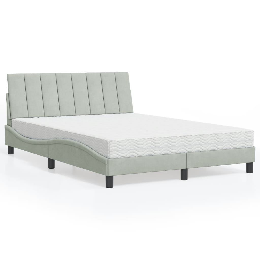 Bed met matras "Hanko" fluweel lichtgrijs 140x200 cm is nu te koop bij PeponiXL, paradijselijk wonen!