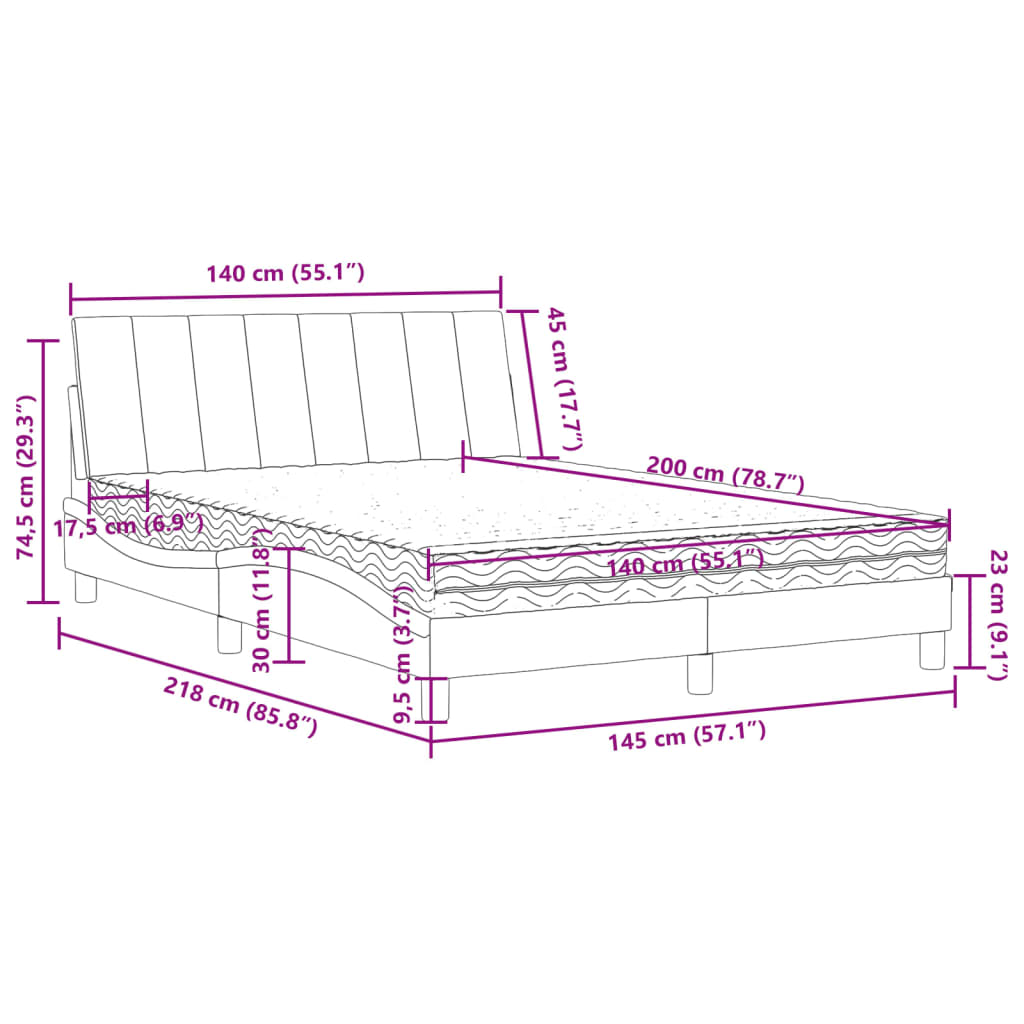 Bed met matras "Hanko" fluweel donkergrijs 140x200 cm is nu te koop bij PeponiXL, paradijselijk wonen!