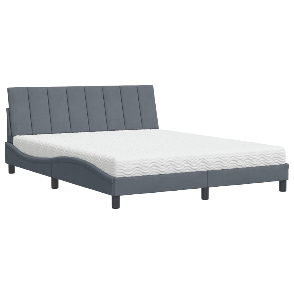 Bed met matras "Hanko" fluweel donkergrijs 160x200 cm is nu te koop bij PeponiXL, paradijselijk wonen!