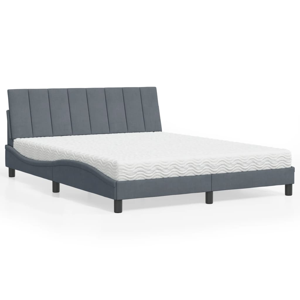 Bed met matras "Hanko" fluweel donkergrijs 160x200 cm is nu te koop bij PeponiXL, paradijselijk wonen!