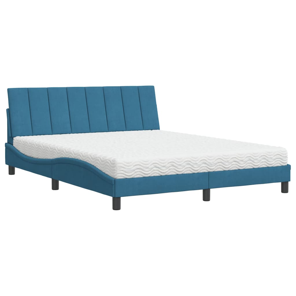 Bed met matras "Hanko" fluweel blauw 160x200 cm is nu te koop bij PeponiXL, paradijselijk wonen!