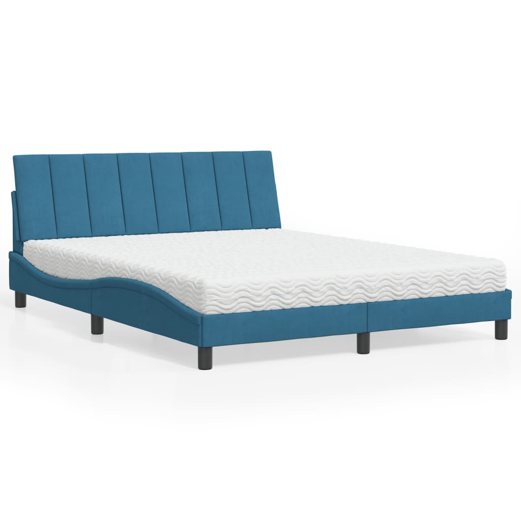 Bed met matras "Hanko" fluweel blauw 160x200 cm is nu te koop bij PeponiXL, paradijselijk wonen!