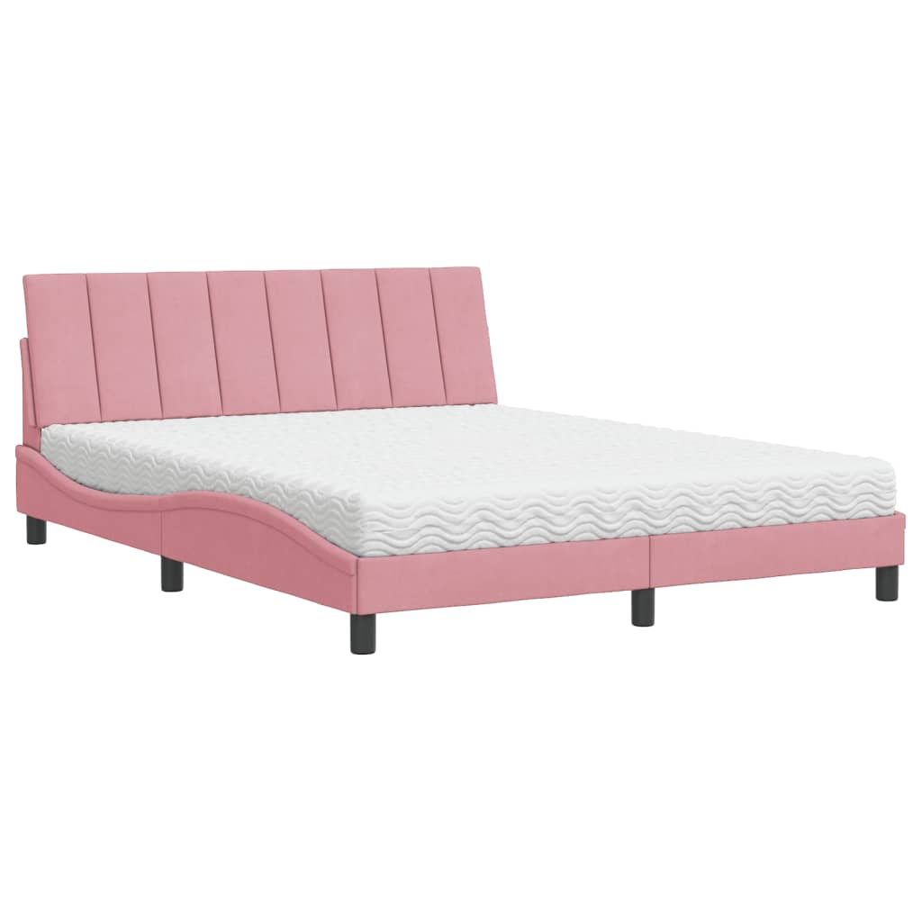 Bed met matras "Hanko" fluweel roze 160x200 cm is nu te koop bij PeponiXL, paradijselijk wonen!
