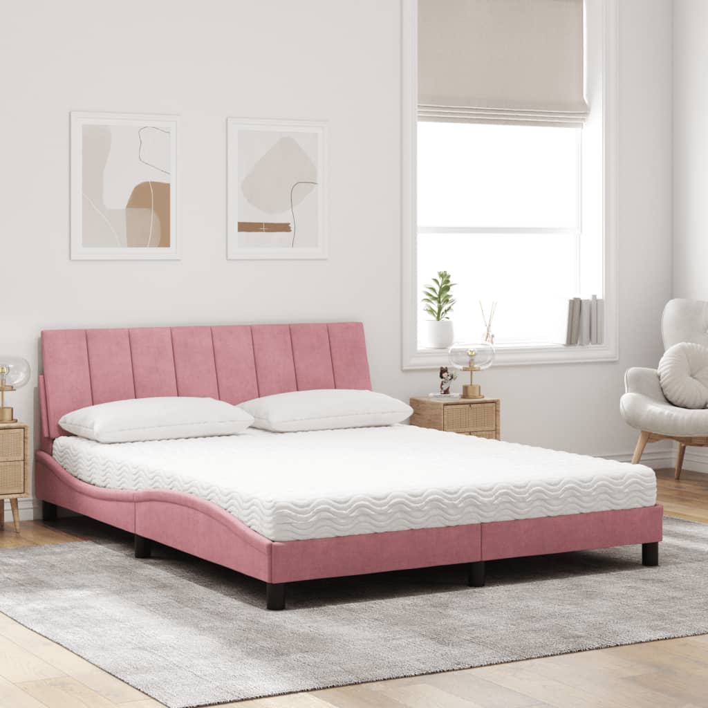Bed met matras "Hanko" fluweel roze 160x200 cm is nu te koop bij PeponiXL, paradijselijk wonen!