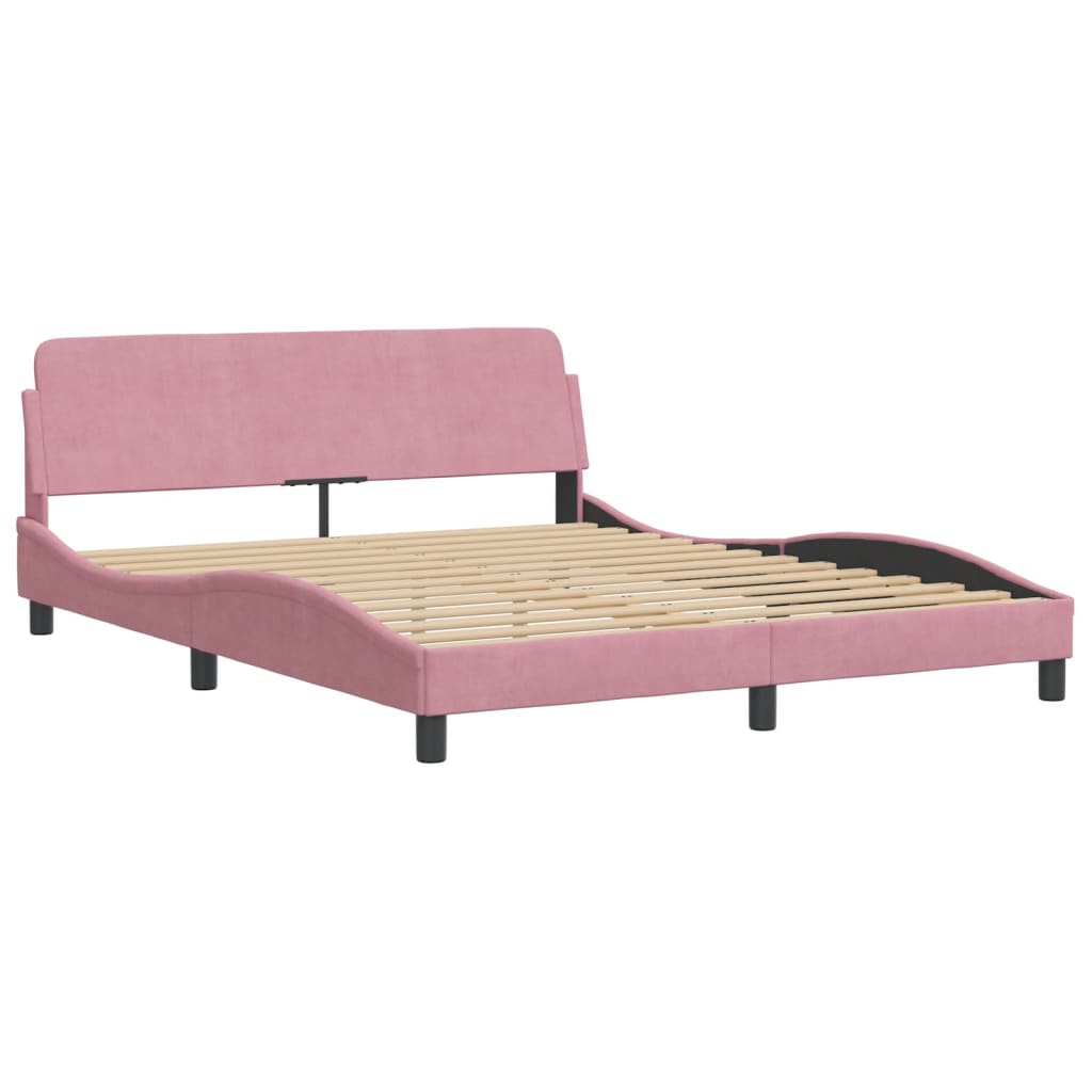 Bed met matras "Hanko" fluweel roze 160x200 cm is nu te koop bij PeponiXL, paradijselijk wonen!