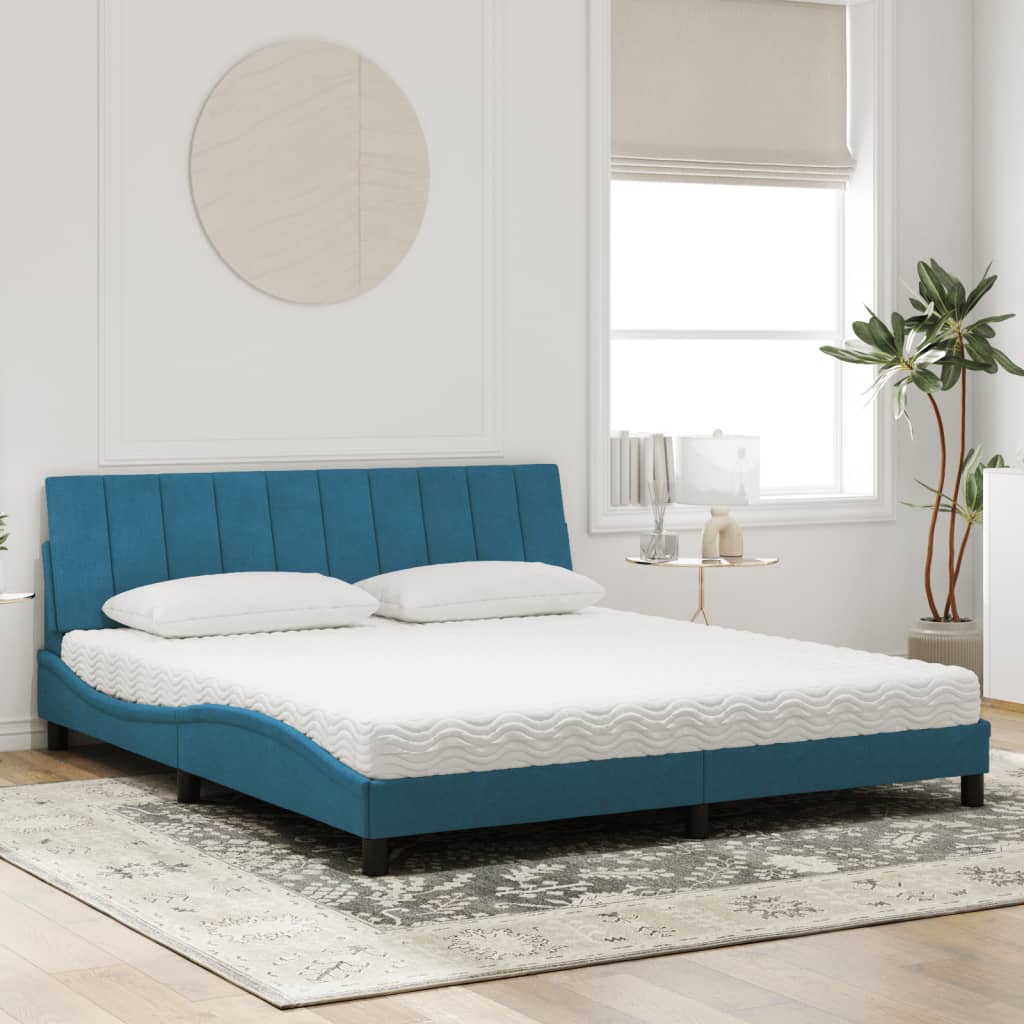 Bed met matras "Hanko" fluweel blauw 180x200 cm is nu te koop bij PeponiXL, paradijselijk wonen!