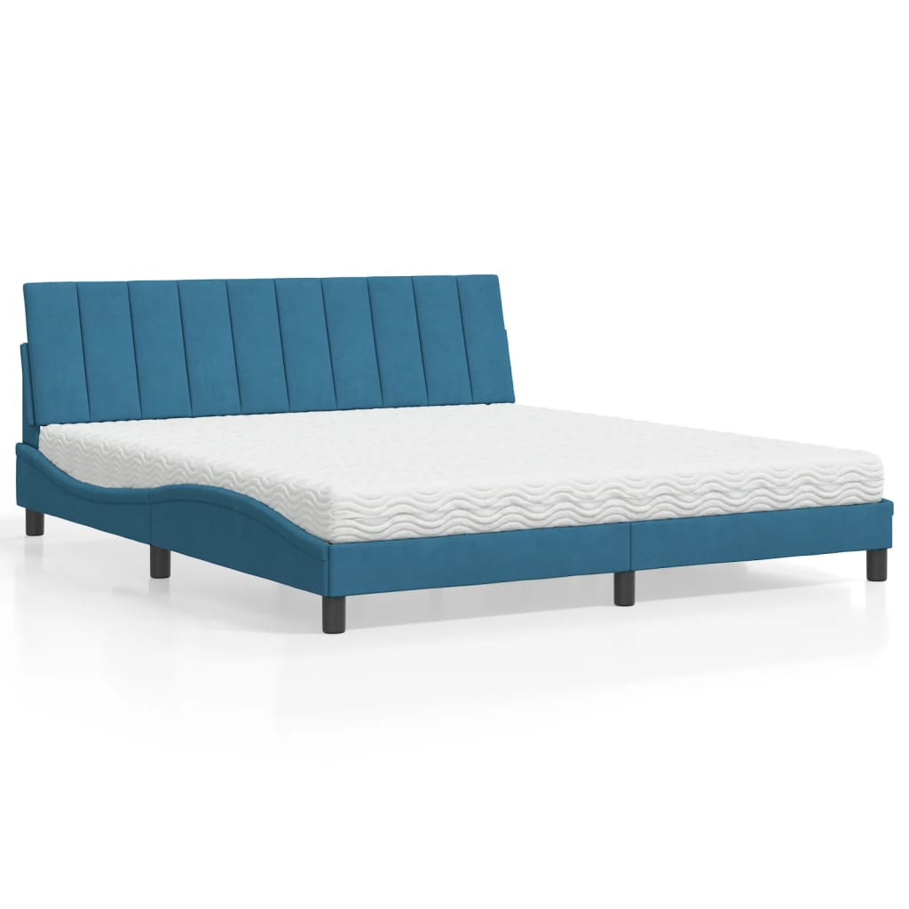 Bed met matras "Hanko" fluweel blauw 180x200 cm is nu te koop bij PeponiXL, paradijselijk wonen!