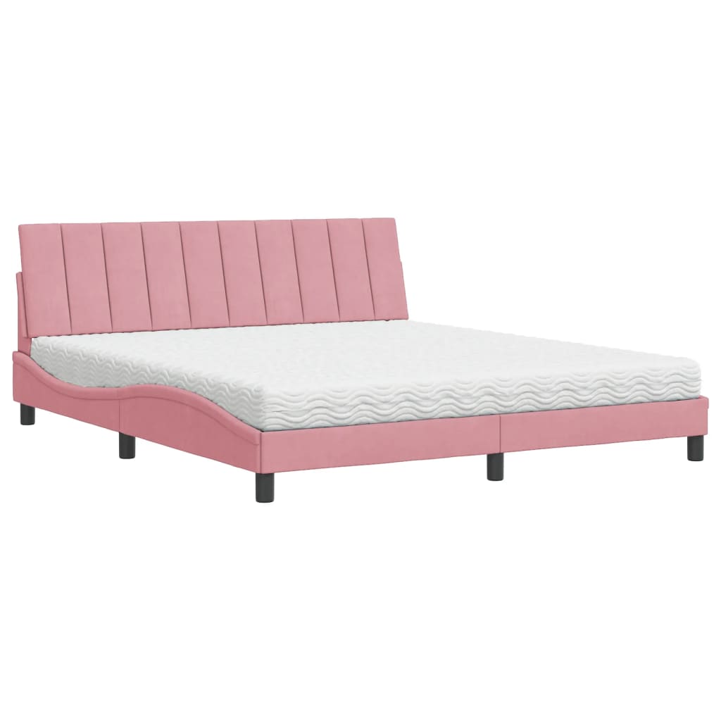 Bed met matras "Hanko" fluweel roze 180x200 cm is nu te koop bij PeponiXL, paradijselijk wonen!