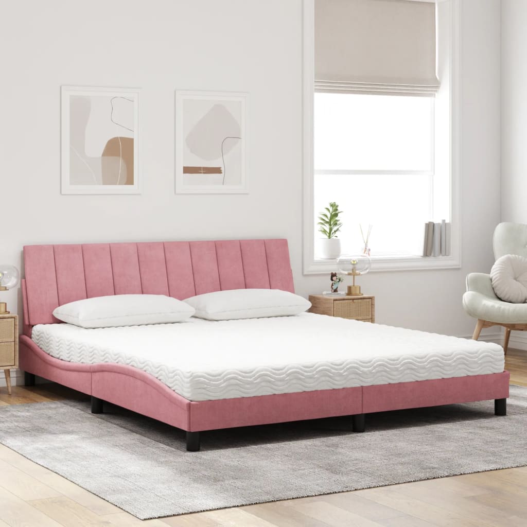 Bed met matras "Hanko" fluweel roze 180x200 cm is nu te koop bij PeponiXL, paradijselijk wonen!