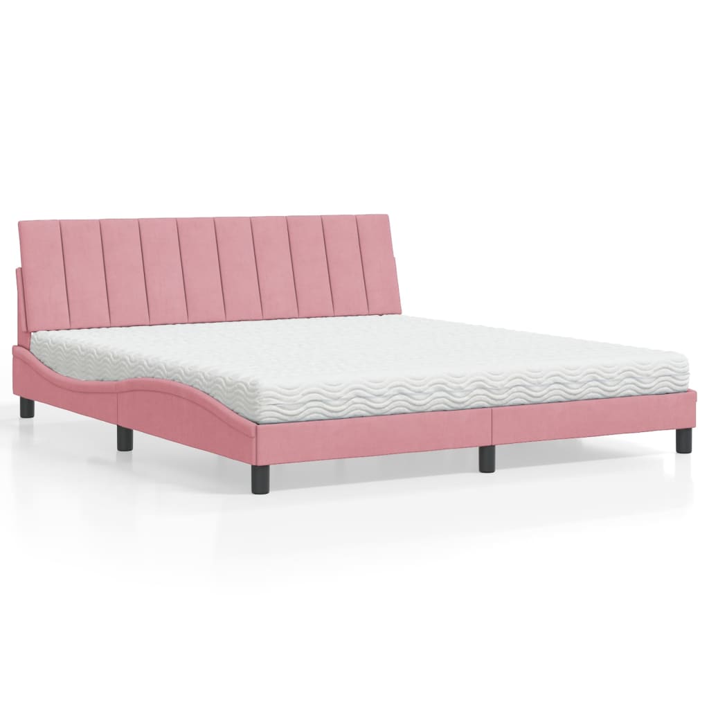 Bed met matras "Hanko" fluweel roze 180x200 cm is nu te koop bij PeponiXL, paradijselijk wonen!