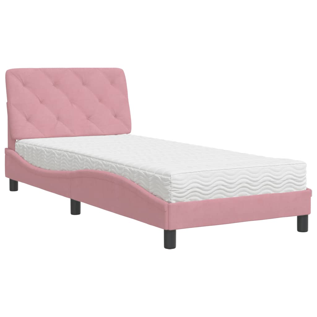Bed met matras fluweel roze 80x200 cm is nu te koop bij PeponiXL, paradijselijk wonen!