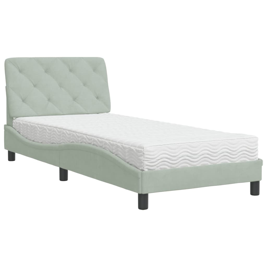Bed met matras fluweel lichtgrijs 90x190 cm is nu te koop bij PeponiXL, paradijselijk wonen!