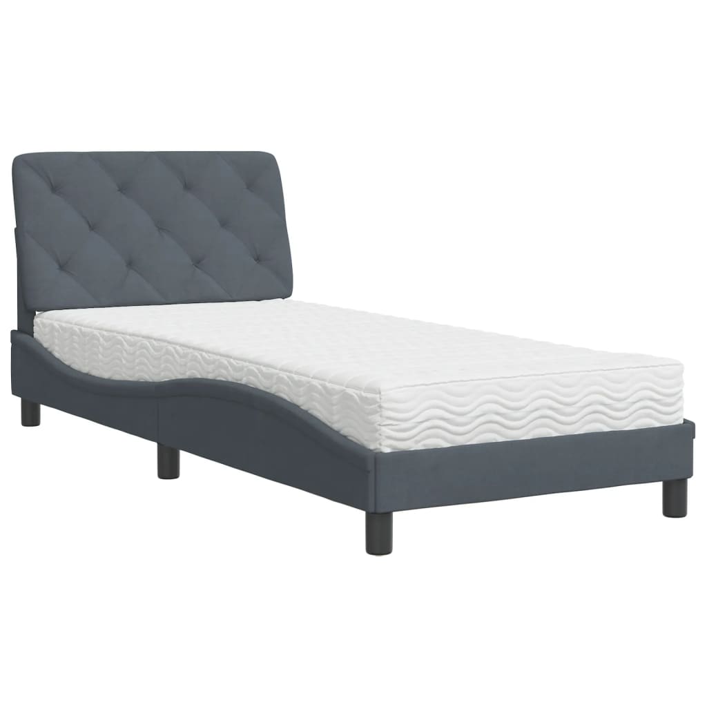 Bed met matras fluweel donkergrijs 90x190 cm is nu te koop bij PeponiXL, paradijselijk wonen!