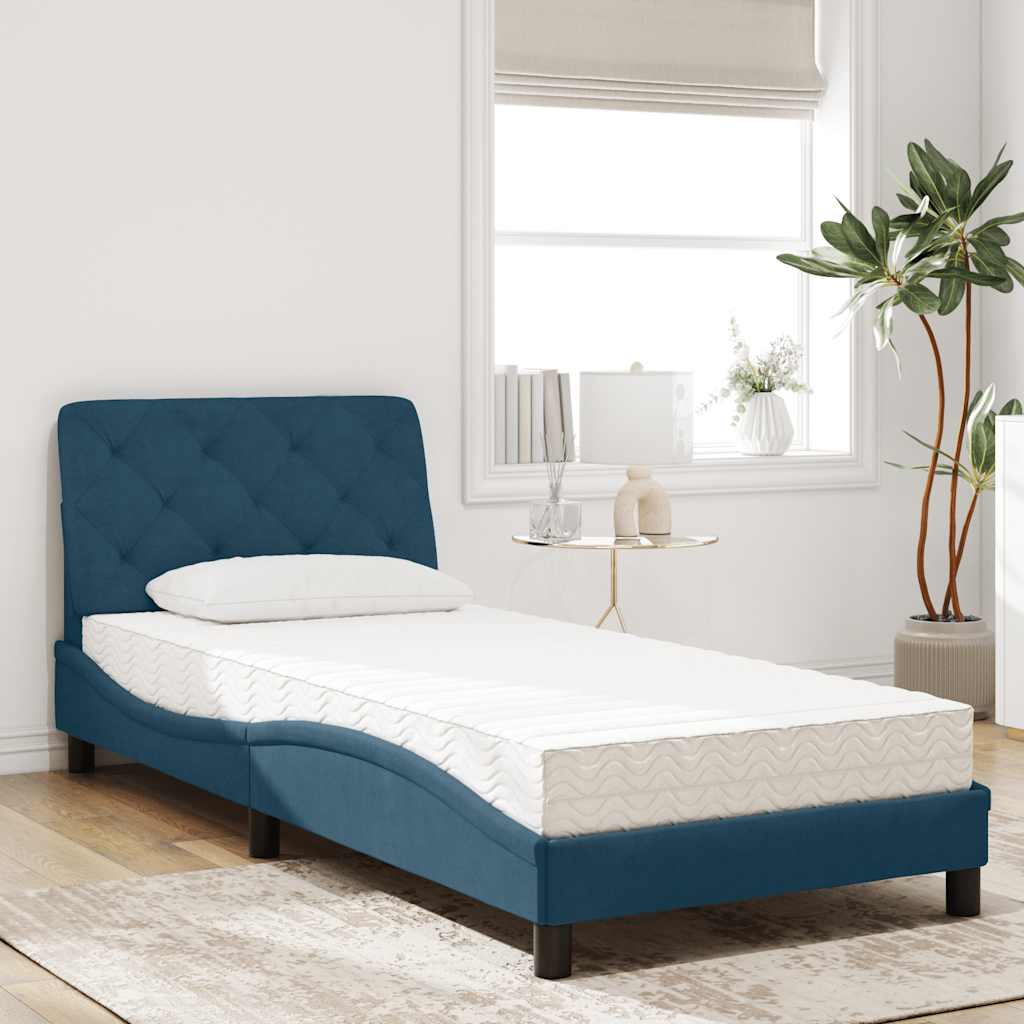 Bed met matras fluweel blauw 90x190 cm is nu te koop bij PeponiXL, paradijselijk wonen!