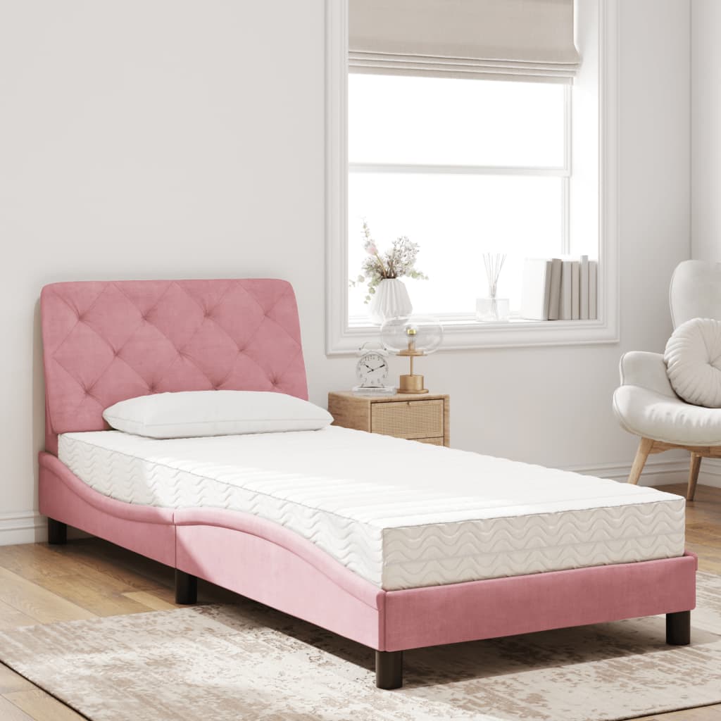 Bed met matras fluweel roze 90x190 cm is nu te koop bij PeponiXL, paradijselijk wonen!
