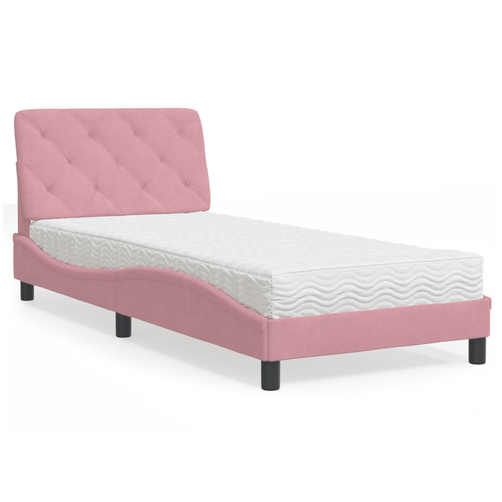 Bed met matras fluweel roze 90x190 cm is nu te koop bij PeponiXL, paradijselijk wonen!